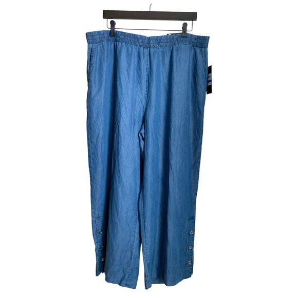 NWT Women's Jones New York Wide Crop Pants Size XL Denim Chambray Elastic Waist - Picture 1 of 9